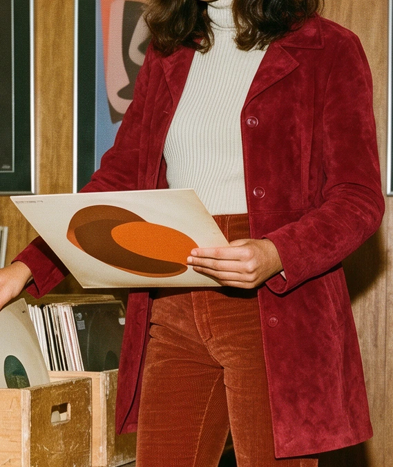 Regional edit: the jacket becomes cherry red suede.